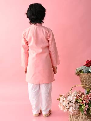Pink plain blended cotton boys-kurta-pyjama 2