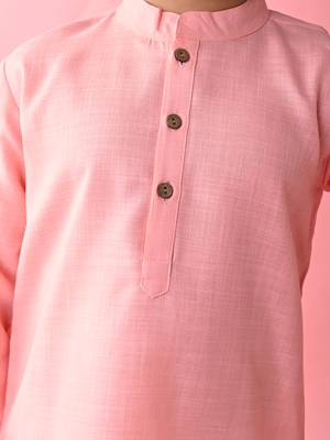 Pink plain blended cotton boys-kurta-pyjama 4
