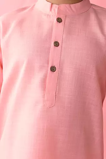 Pink plain blended cotton boys-kurta-pyjama