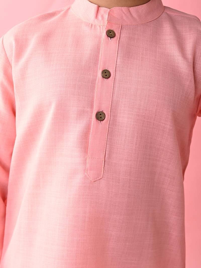 Pink plain blended cotton boys-kurta-pyjama