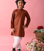 Maroon plain blended cotton boys-kurta-pyjama