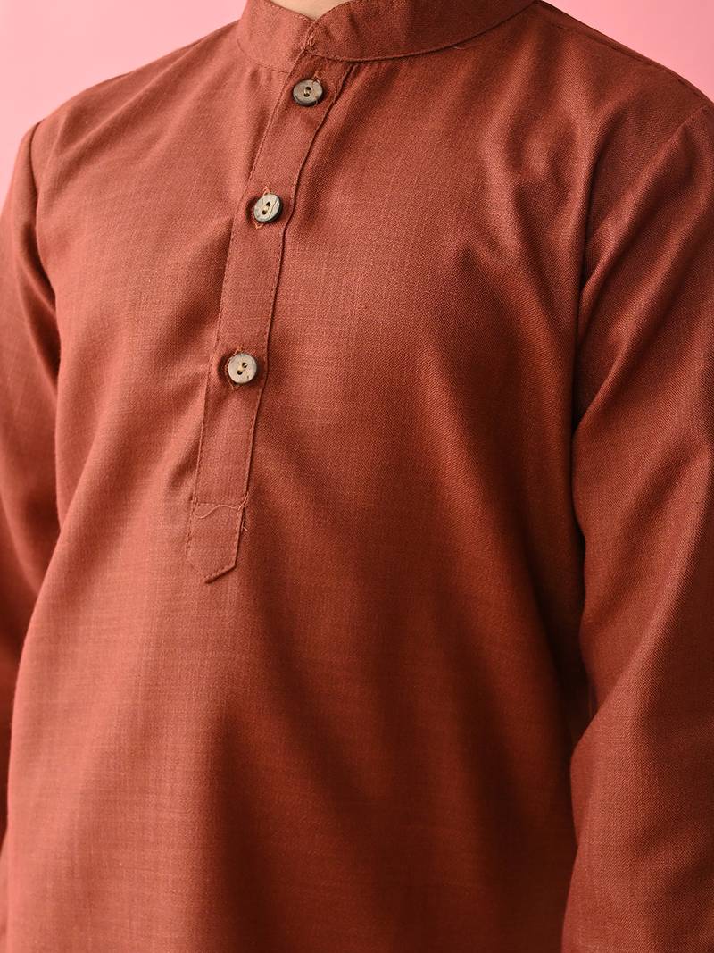 Maroon plain blended cotton boys-kurta-pyjama