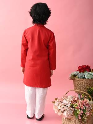 Red plain blended cotton boys-kurta-pyjama 2