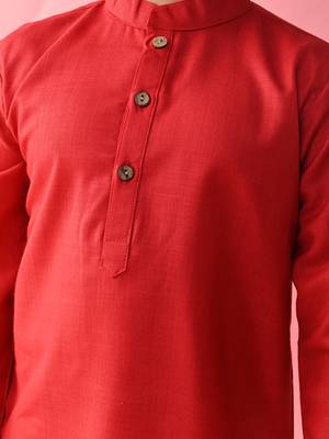 Red plain blended cotton boys-kurta-pyjama 4