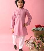 Purple plain blended cotton boys-kurta-pyjama