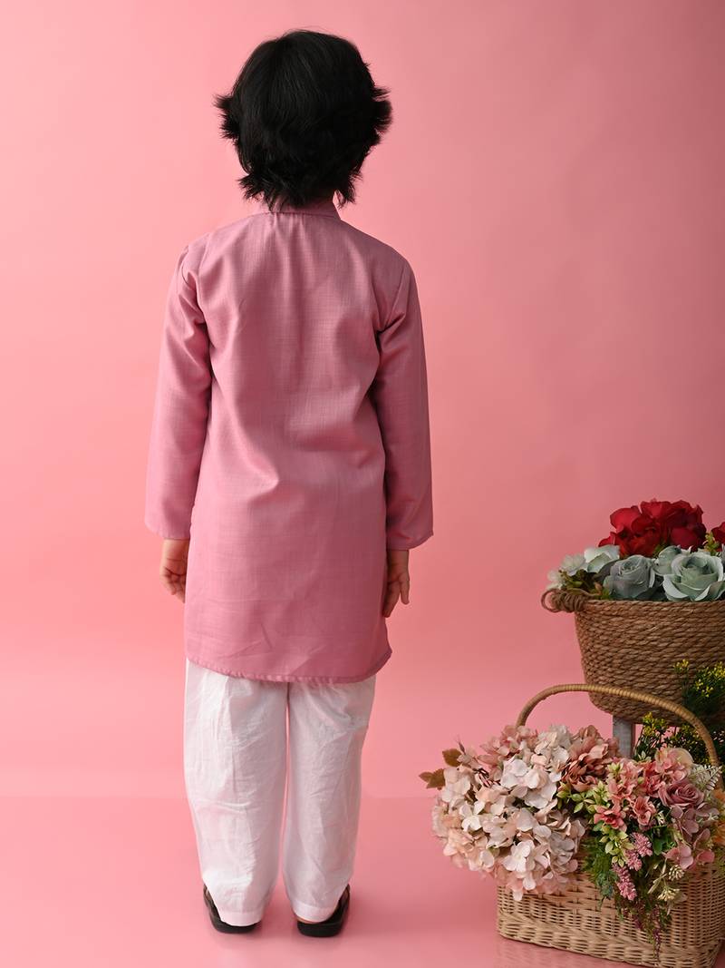 Purple plain blended cotton boys-kurta-pyjama