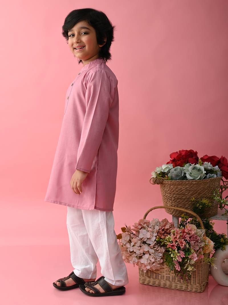 Purple plain blended cotton boys-kurta-pyjama