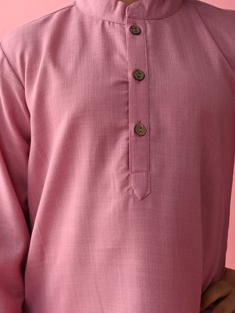 Purple plain blended cotton boys-kurta-pyjama