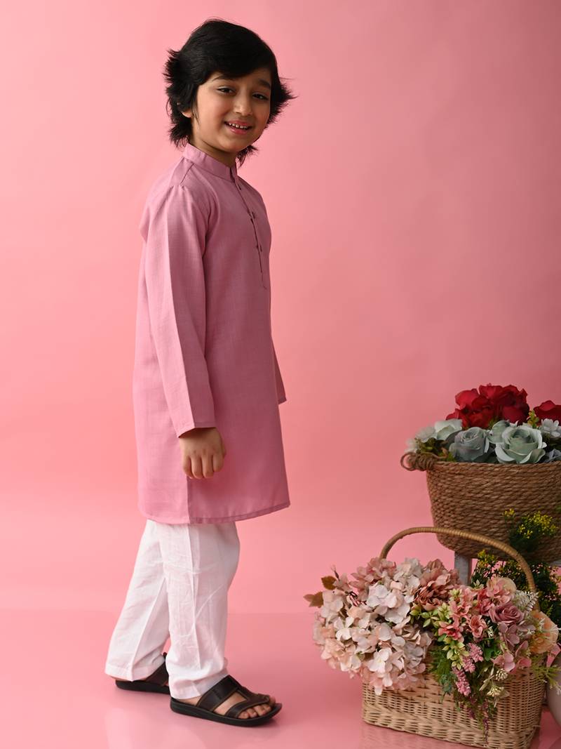 Purple plain blended cotton boys-kurta-pyjama