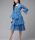 Blue plain georgette short-dresses