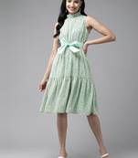 Green printed georgette short-dresses