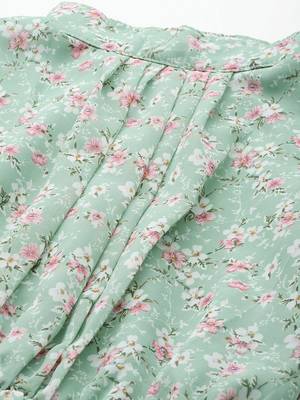Green printed georgette short-dresses 2