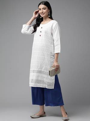 White embroidered cotton ethnic-kurtis 1