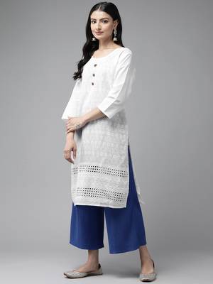 White embroidered cotton ethnic-kurtis 4