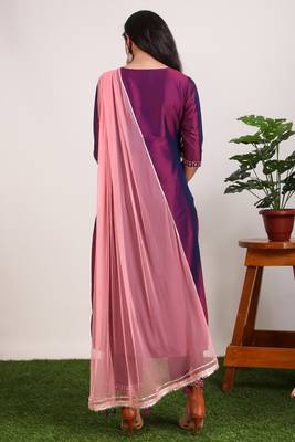 Magenta embroidered art silk ethnic-kurtis 2