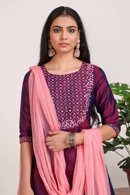 Magenta embroidered art silk ethnic-kurtis 5