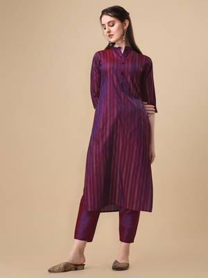 Magenta woven art silk ethnic-kurtis 3