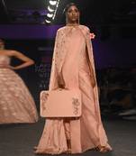 ROSE PINK EMBROIDERED PANT SAREE SET WITH CAPE