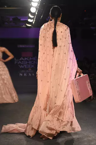 ROSE PINK EMBROIDERED PANT SAREE SET WITH CAPE