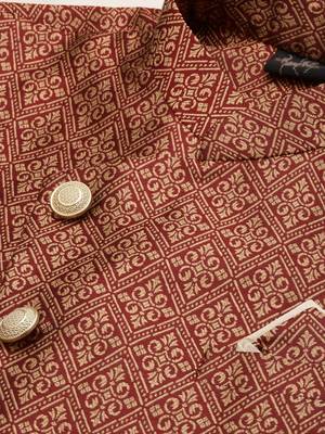 Sanwara Men's Red & Beige Woven Floral Design Sherwani with Payjama Pant 5