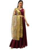 Women's Deep Mehendi Printed Linen Chanderi Print & Zari Border Work Trendy Dupatta