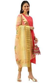 Women's Lemon Printed Linen Chanderi Print & Zari Border Work Trendy Dupatta