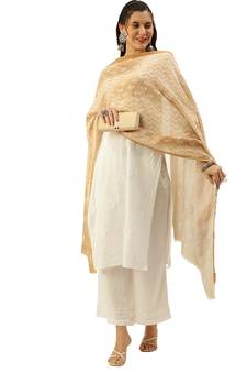 Women's Mustard Batik Print Linen Print Work Trendy Dupatta