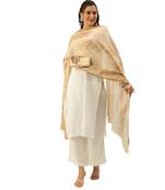 Women's Mustard Batik Print Linen Print Work Trendy Dupatta