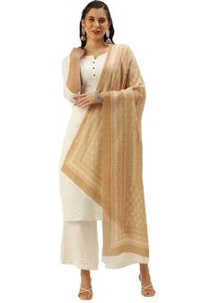 Women's Mustard Batik Print Linen Print Work Trendy Dupatta