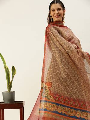 Women's Maroon Printed Chanderi Print & Zari Work Trendy Dupatta 3