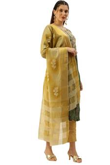 Women's Mehandi Printed Chanderi Gold Printed Work Trendy Dupatta