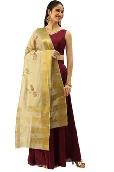 Women's Mehendi Printed Chanderi Gold Printed Work Trendy Dupatta