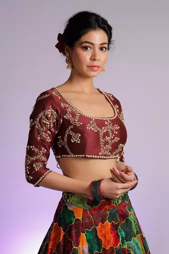 Maroon Kastoori Lehenga With Detachable Drape