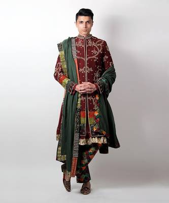 Maroon Pavitra Sherwani Set 1