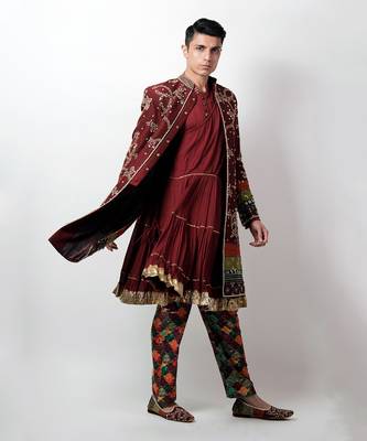 Maroon Pavitra Sherwani Set 6