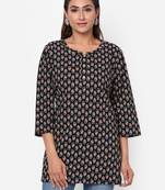 Black printed cotton short-kurtis