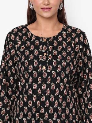 Black printed cotton short-kurtis 3