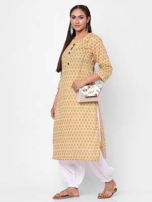 Light-green printed cotton long-kurtis 1