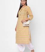 Light-green printed cotton long-kurtis