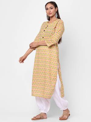 Light-green printed cotton long-kurtis 2