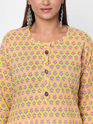 Light-green printed cotton long-kurtis 3