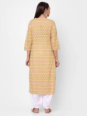 Light-green printed cotton long-kurtis 4