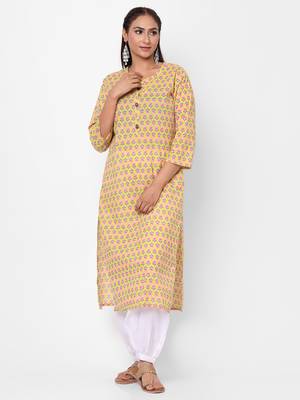 Light-green printed cotton long-kurtis 5