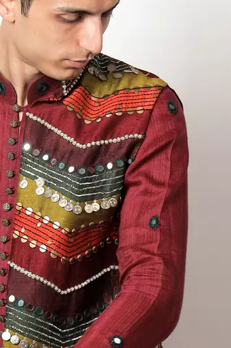 Brij Maroon Nehru Set