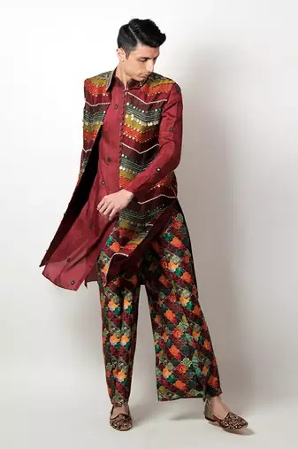 Brij Maroon Nehru Set