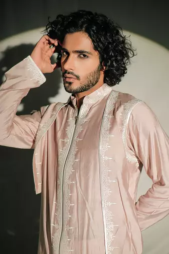 Beige Embroidered Layred Kurta Set