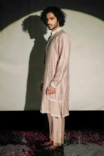 Beige Embroidered Layred Kurta Set