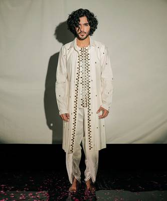 White Chandheri Layered Embroidered Kurta Set 1