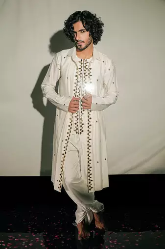 White Chandheri Layered Embroidered Kurta Set