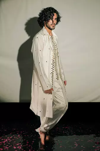 White Chandheri Layered Embroidered Kurta Set